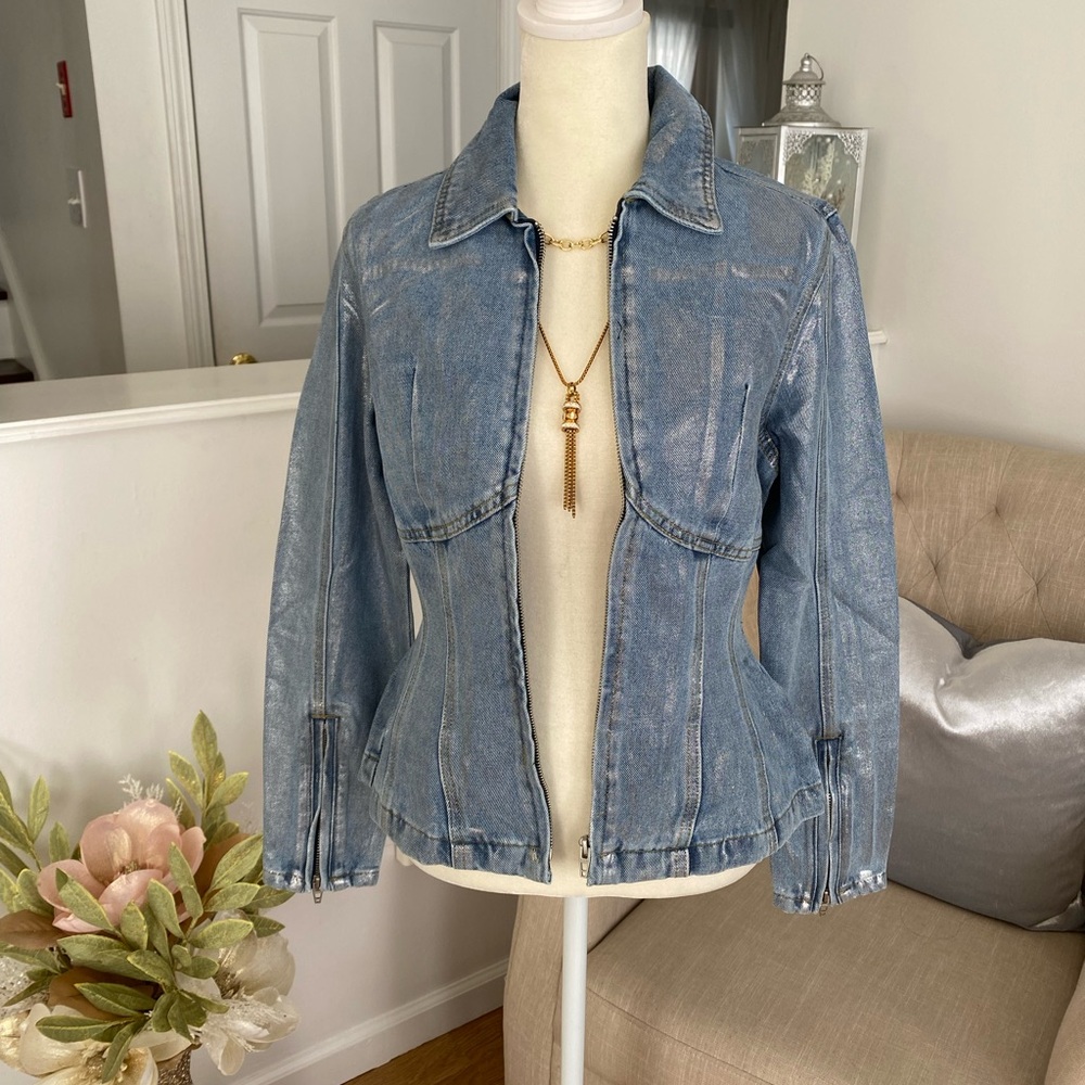 BLANK NYC WOMEN’S DENIM METALLIC OCATED JACKET SIZE S - Picture 3 of 14